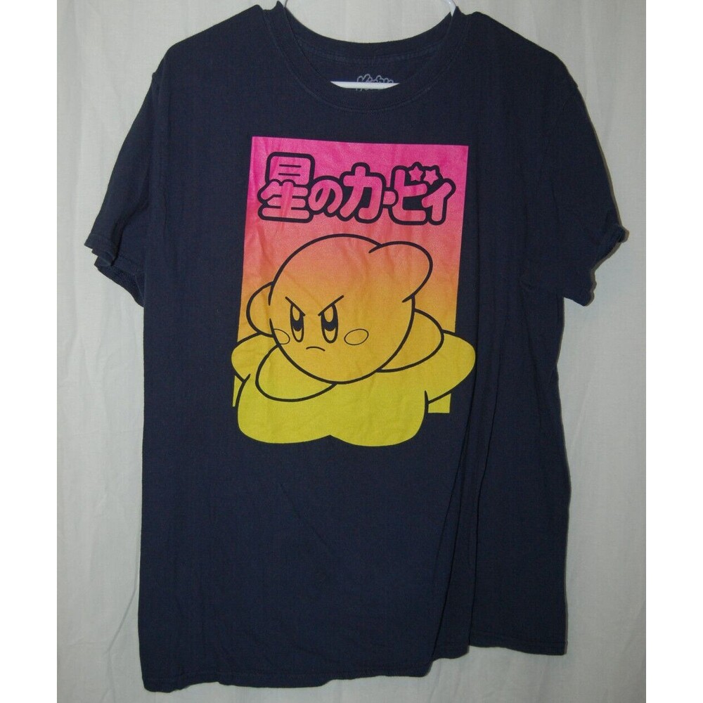 Kirby Navy Blue T Shirt Japanese Logo Nintendo Sz L